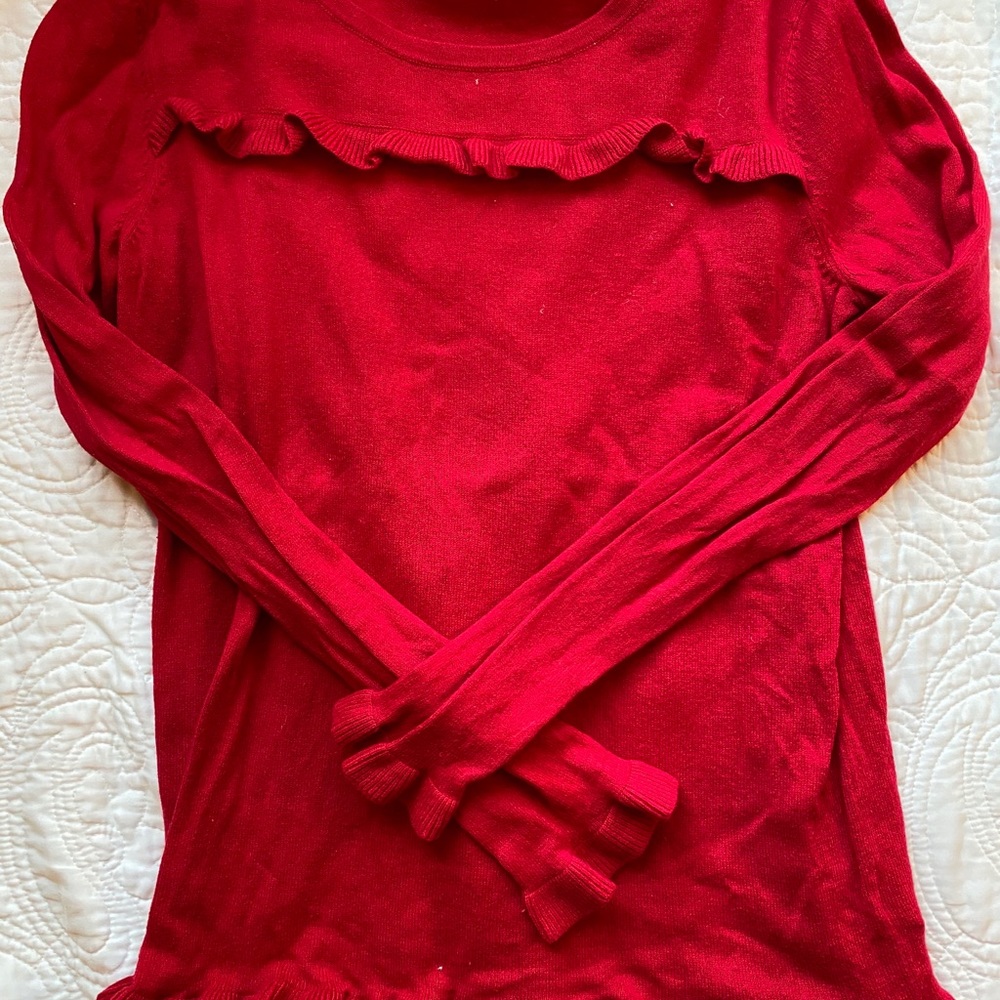 Talbots Red Ruffle Sweater! - Picture 2 of 5